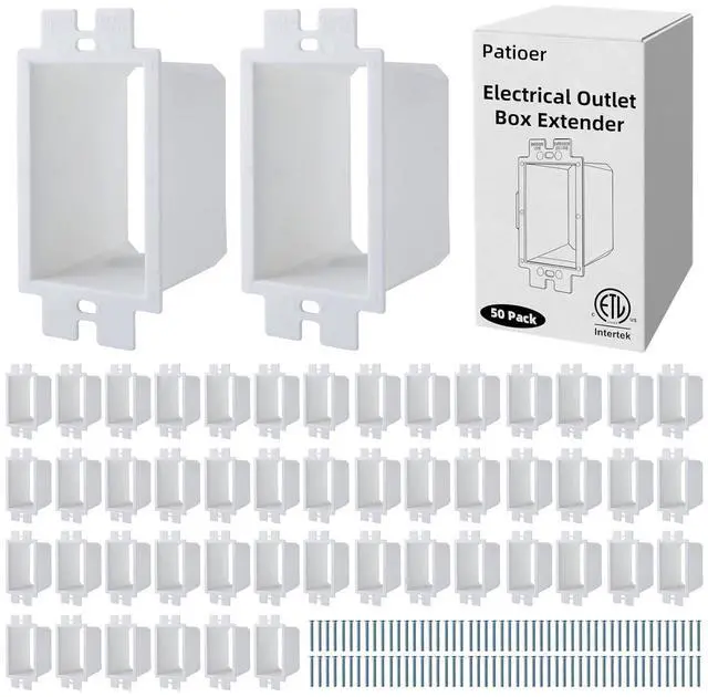 Main image of 1-Gang White Non-Metallic Electrical Outlet Box Extender, Extends Electrical Boxes for Power Switches GFCIs Receptacles, ETL Listed (BE1, 50 Pack)