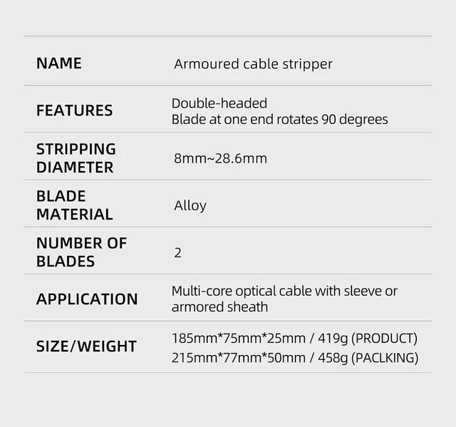 Alt view image 5 of 7 - 4-108-28.6 8-28.6Double head) Transverse armoured cable stripping Fiber optic cable stripper FTTH Armored Fiber Cable KELUSHI (Gold double head 8-28.6)