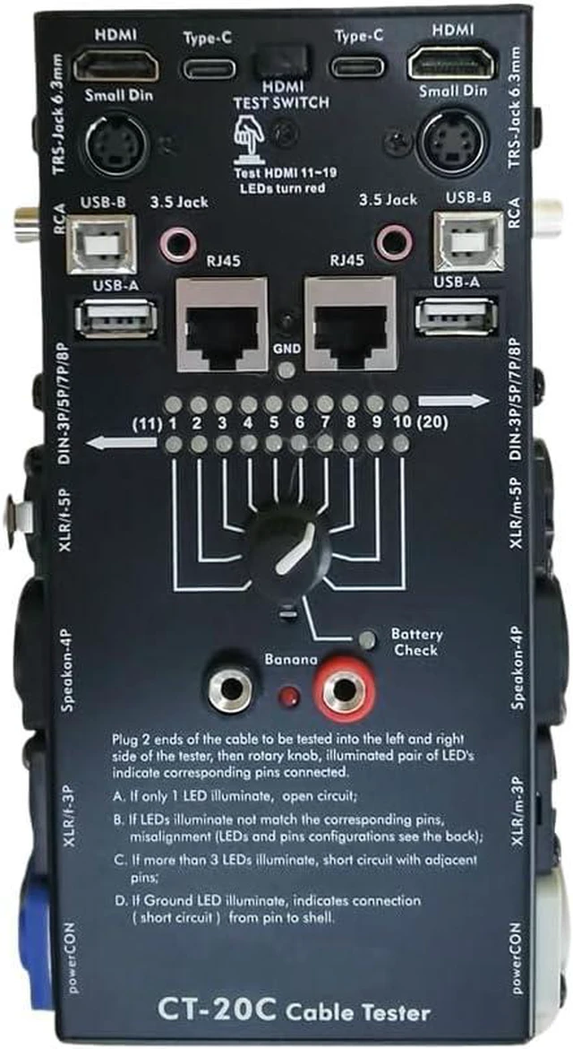 Main image of CT-20C 16-in-1 Multi-Function Audio Cable Tester XLR Signal Line for Special Electronic Cable Testing Tool