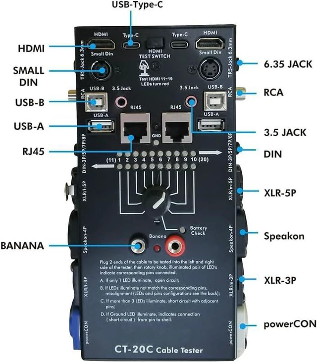 Alt view image 7 of 7 - CT-20C 16-in-1 Multi-Function Audio Cable Tester XLR Signal Line for Special Electronic Cable Testing Tool