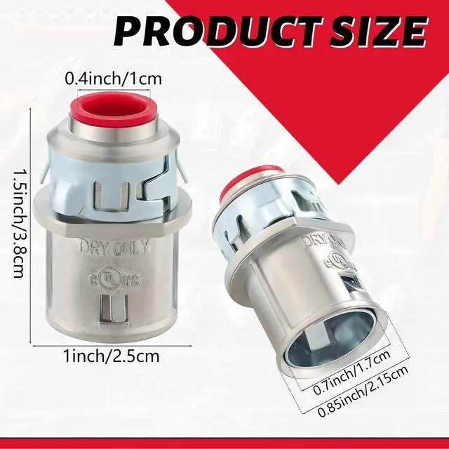Alt view image 2 of 6 - Relaxweex Metal-Clad Cable Connectors Zinc Electrical Conduit Connector 3/8" Snap in Connectors for Steel and Aluminum Cable(15 Pack)