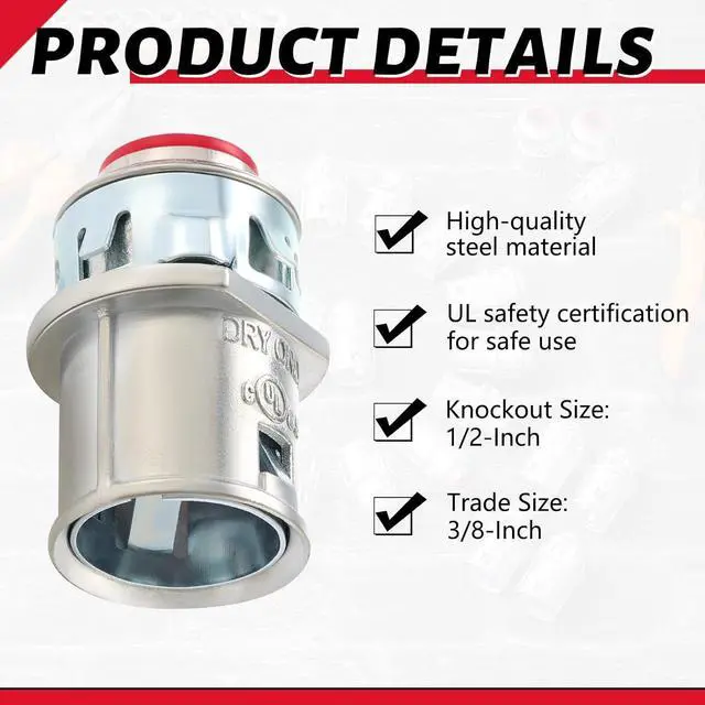 Alt view image 3 of 6 - Relaxweex Metal-Clad Cable Connectors Zinc Electrical Conduit Connector 3/8" Snap in Connectors for Steel and Aluminum Cable(15 Pack)