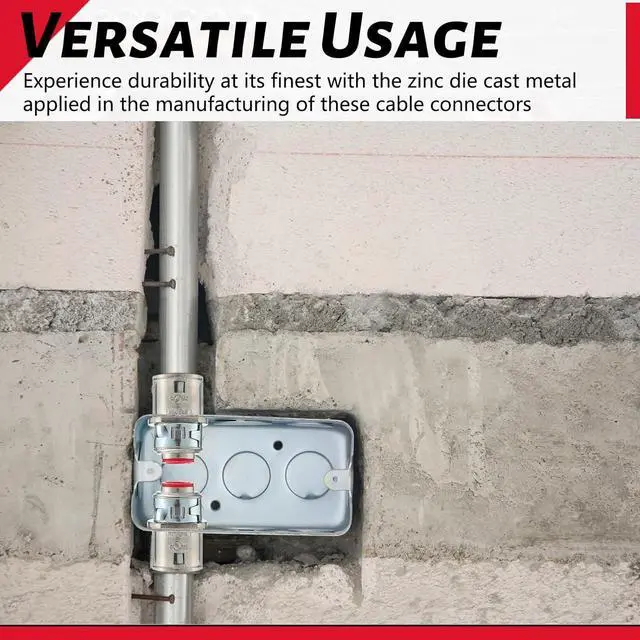 Alt view image 5 of 6 - Relaxweex Metal-Clad Cable Connectors Zinc Electrical Conduit Connector 3/8" Snap in Connectors for Steel and Aluminum Cable(15 Pack)