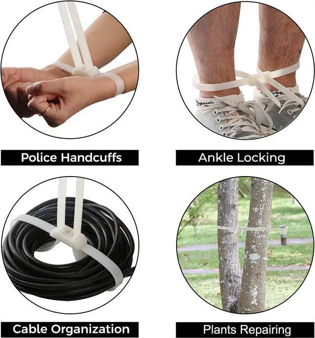 Alt view image 7 of 7 - Zip Tie Handcuffs, HAIOOU New Version 10Pcs Flex cuffs Disposable Self-locking Zip Cuffs, Heavy Duty Police Nylon Handcuffs Cable Wire Tie with 255 lbs Tensile Strength - 35.4" Long, White