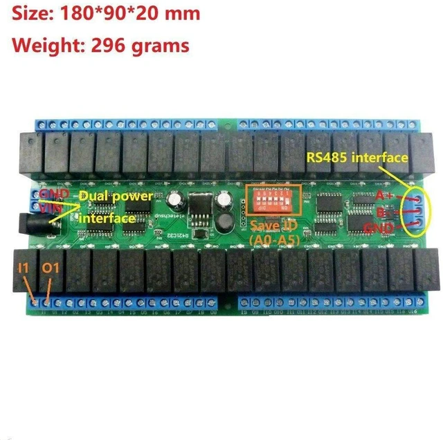 Alt view image 5 of 7 - DC 12V 32ch Modbus RTU RS485 Relay Switch Board UART Serial Port Module for DIY Electronic Sensor LED (1, 32 Channels)