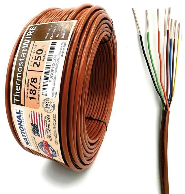 Main image of 18/8 250Ft. NATIONAL Wire&Cable Thermostat Doorbell HVAC Heating Control Professional Cable Wire - Made in USA - 100% Solid Copper Conductors, CL2 ETL Listed, Low Voltage Applications Use