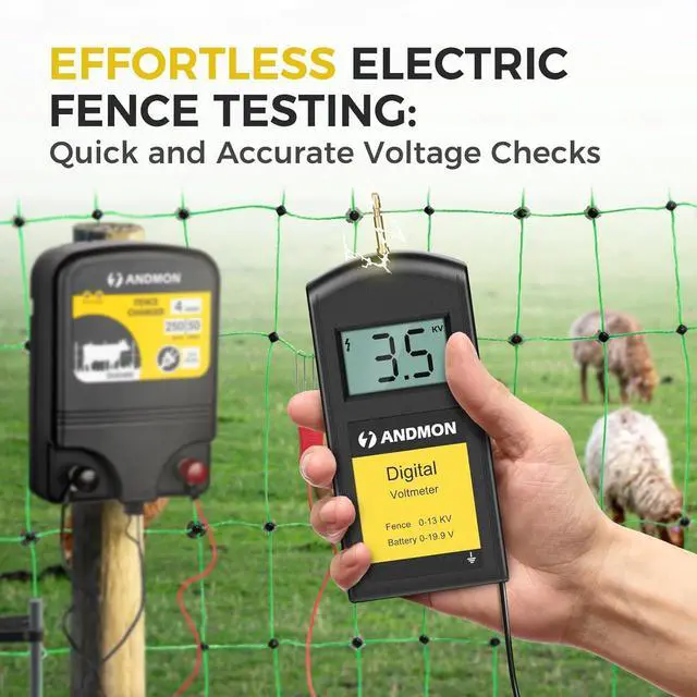 Alt view image 4 of 7 - Andmon Versatile Electric Fence Tester, Battery Testing with Large LCD Display, Digital Electric Fence Voltage Tester, Accurate Testing Range 0 to13000V, Portable Design