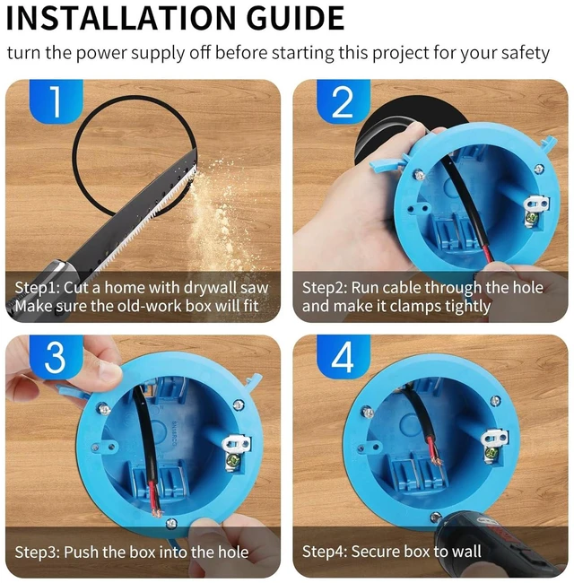 Alt view image 6 of 6 - XIUTE Old Work Electrical Ceiling Box1 Gang PVC Round Electrical Box 4.25" Dia18 Cubic Inch Round Junction BoxETL Approved (Blue, 12-Pack)