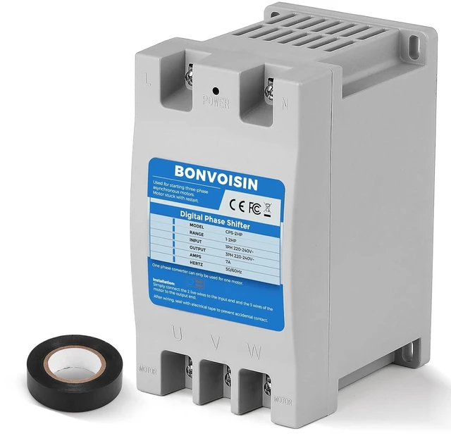 Main image of Bonvoisin Single to 3 Phase Converter 2HP(1.5kW) Digital Phase Shifter, 7A 220V-240V Input/Output, One Converter for One Motor