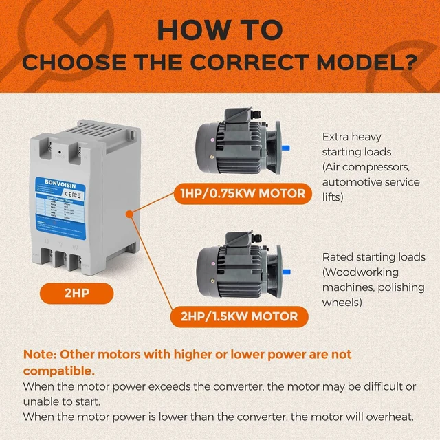 Alt view image 5 of 7 - Bonvoisin Single to 3 Phase Converter 2HP(1.5kW) Digital Phase Shifter, 7A 220V-240V Input/Output, One Converter for One Motor