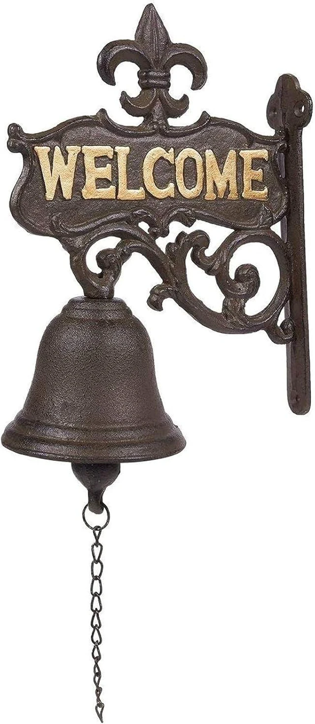 Alt view image 2 of 7 - Juvale Cast Iron Dinner Bell for Outdoor Front Door, Porch, Wall Mountable Welcome Bell, Antique, Vintage Style for Home Decor (Black, 6.7 x 8.9 x 0.8 in)