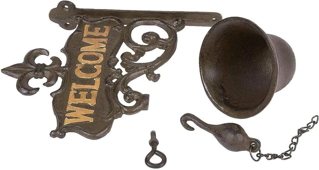 Alt view image 3 of 7 - Juvale Cast Iron Dinner Bell for Outdoor Front Door, Porch, Wall Mountable Welcome Bell, Antique, Vintage Style for Home Decor (Black, 6.7 x 8.9 x 0.8 in)