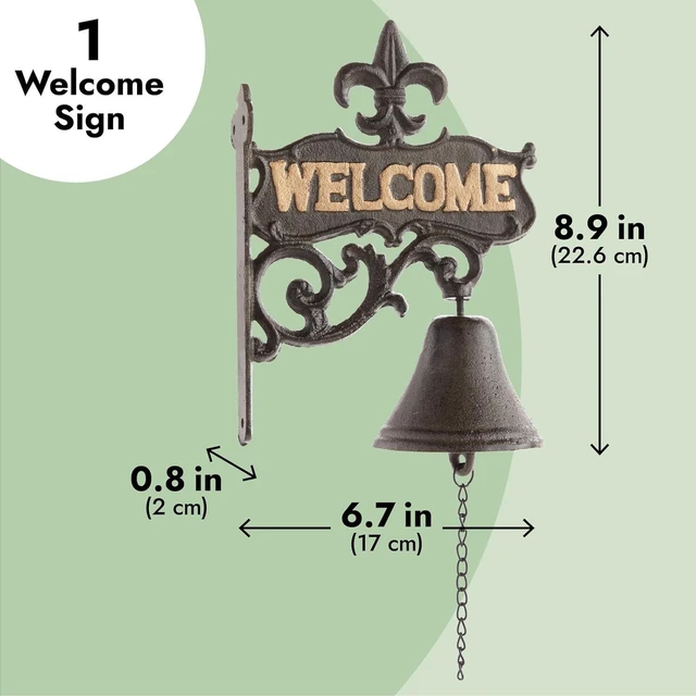 Alt view image 4 of 7 - Juvale Cast Iron Dinner Bell for Outdoor Front Door, Porch, Wall Mountable Welcome Bell, Antique, Vintage Style for Home Decor (Black, 6.7 x 8.9 x 0.8 in)