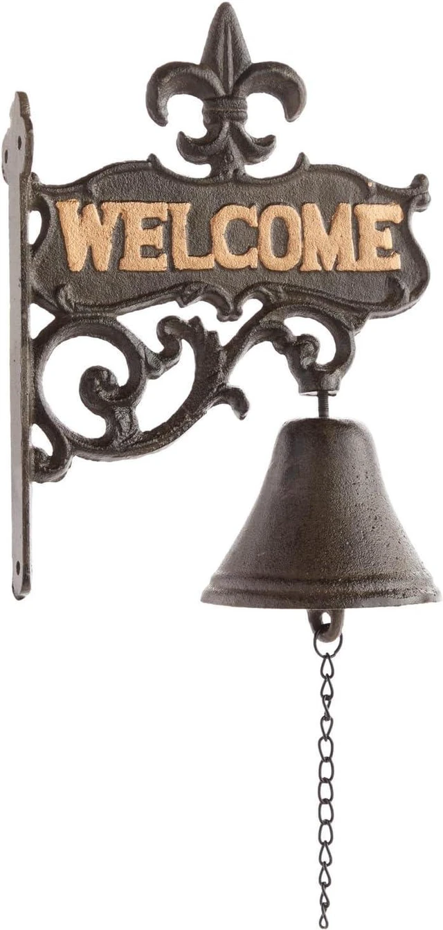 Alt view image 6 of 7 - Juvale Cast Iron Dinner Bell for Outdoor Front Door, Porch, Wall Mountable Welcome Bell, Antique, Vintage Style for Home Decor (Black, 6.7 x 8.9 x 0.8 in)