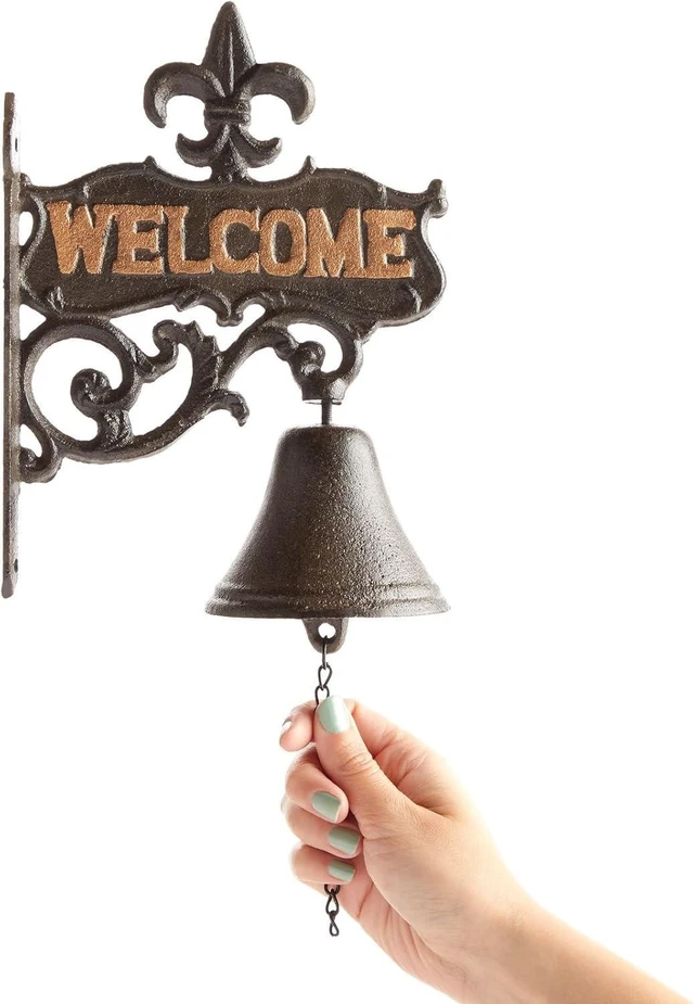 Alt view image 5 of 7 - Juvale Cast Iron Dinner Bell for Outdoor Front Door, Porch, Wall Mountable Welcome Bell, Antique, Vintage Style for Home Decor (Black, 6.7 x 8.9 x 0.8 in)