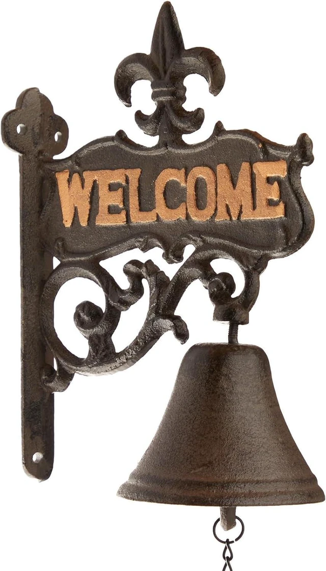 Alt view image 7 of 7 - Juvale Cast Iron Dinner Bell for Outdoor Front Door, Porch, Wall Mountable Welcome Bell, Antique, Vintage Style for Home Decor (Black, 6.7 x 8.9 x 0.8 in)