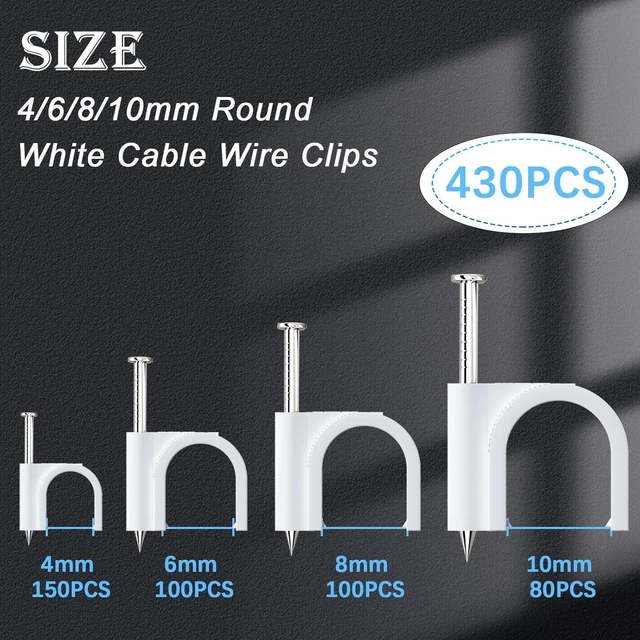 Alt view image 2 of 6 - mxuteuk 430PCS Cable Clips with Steel Nails,4/6/8/10mm Round White Cable Wire Clips,Wall Clips for Cords,Cable Cord Clips for RG6 RG59 CAT6 RJ45