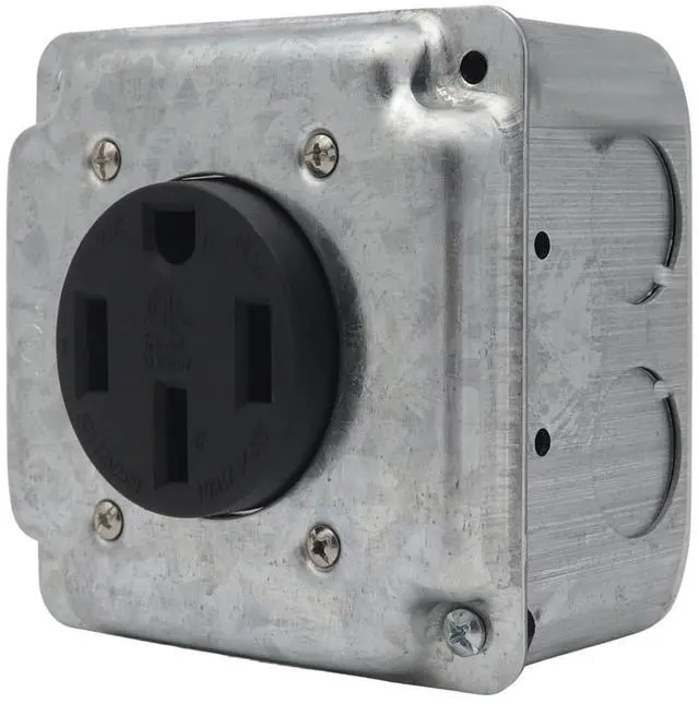 Alt view image 2 of 7 - Industrial Grade NEMA 14-50R 50 Amp Receptacle with Quick Wiring for Generators, Surface Mount for Welding Equipment, Galvanized Iron and Stainless Steel