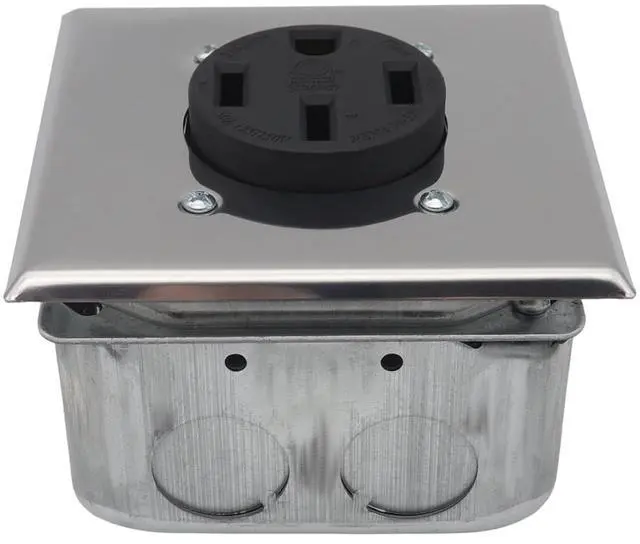 Alt view image 5 of 7 - Industrial Grade NEMA 14-50R 50 Amp Receptacle with Quick Wiring for Generators, Surface Mount for Welding Equipment, Galvanized Iron and Stainless Steel