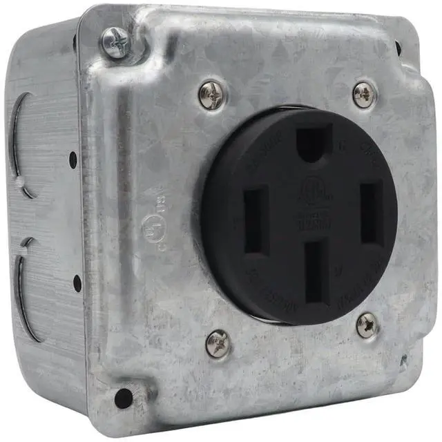 Alt view image 6 of 7 - Industrial Grade NEMA 14-50R 50 Amp Receptacle with Quick Wiring for Generators, Surface Mount for Welding Equipment, Galvanized Iron and Stainless Steel