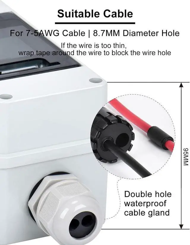 Alt view image 3 of 7 - 2P DC Miniature Circuit Breaker with Box 80A Smart Waterproof 2P Circuit Breaker 1000V DC Disconnect Switch for Solar PV System