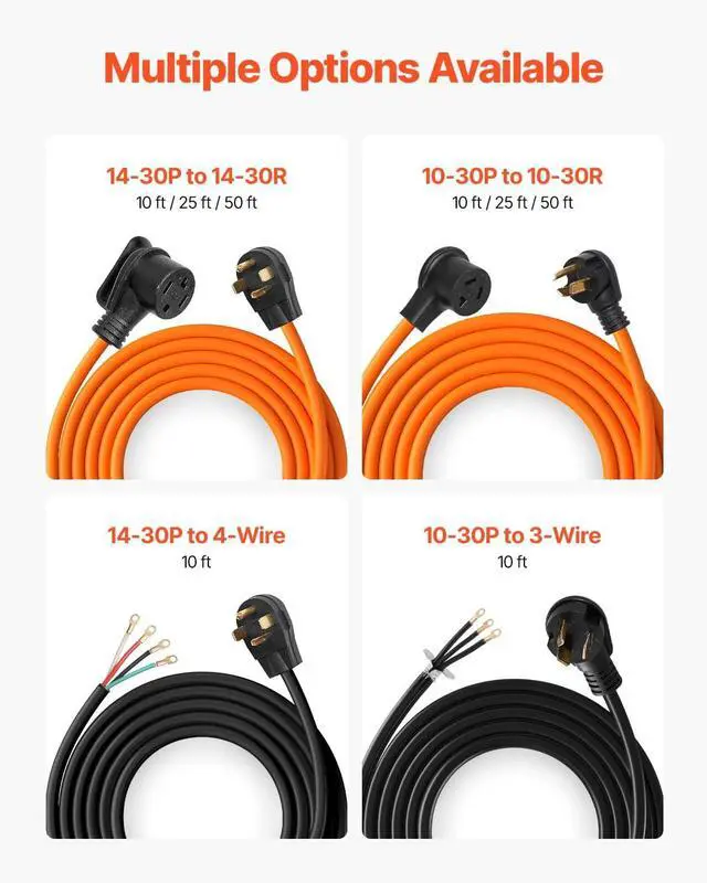 Alt view image 7 of 7 - 25 ft Dryer Extension Cord, 4-Prong NEMA 14-30P to 14-30R, 125V/250V, STW 10AWG/4C, 30A, Durable Copper Wire with Storage Bag and PVC Tie, Suitable for Indoor and Outdoor Applications