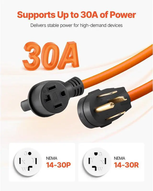 Alt view image 2 of 7 - 25 ft Dryer Extension Cord, 4-Prong NEMA 14-30P to 14-30R, 125V/250V, STW 10AWG/4C, 30A, Durable Copper Wire with Storage Bag and PVC Tie, Suitable for Indoor and Outdoor Applications