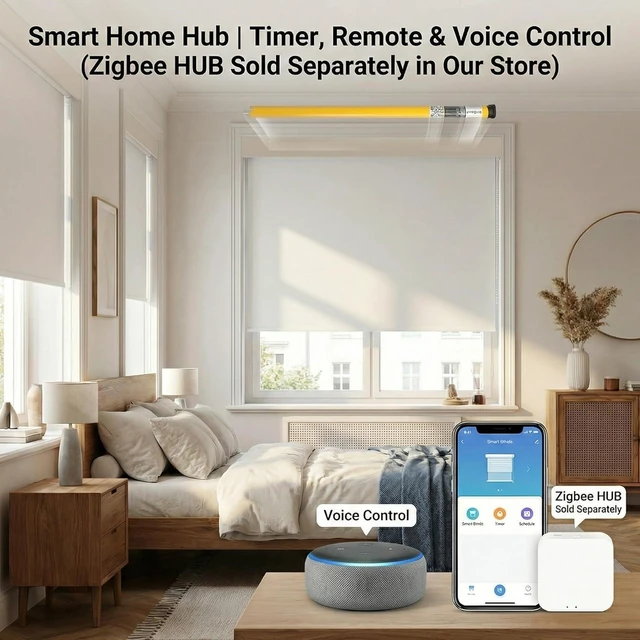 Alt view image 6 of 7 - Smart Zigbee Roller Shade Motor DIY Kit, 1.5"/38mm Tube Retrofit Motor, 8.8lb Rechargeable Battery Motor, 30dB Ultra Quiet, Compatible with Alexa/Google Home/SmartThings (Hub Required)