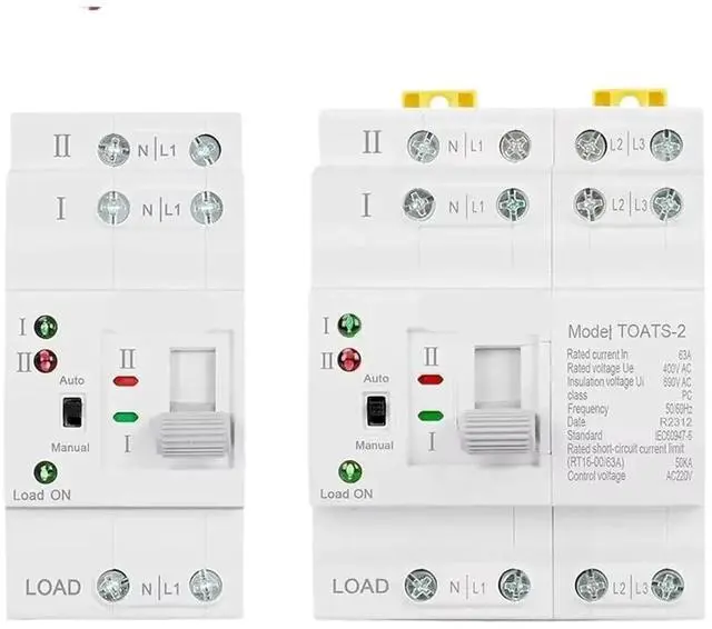 Main image of TOATS-2 Automatic Transfer Switch 2P 4P 63A 110V 220V DIN Rail Dual Power Changeover for Generator Utility Panel Control(2p 63A)