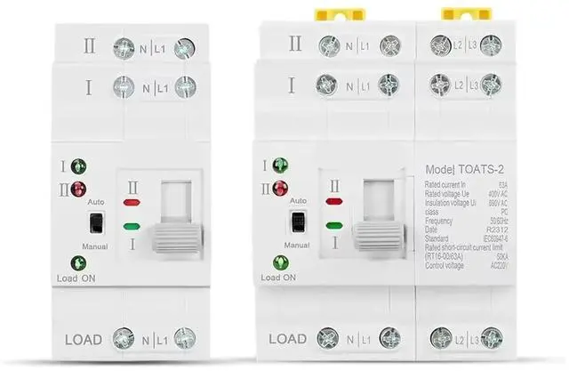 Alt view image 2 of 6 - TOATS-2 Automatic Transfer Switch 2P 4P 63A 110V 220V DIN Rail Dual Power Changeover for Generator Utility Panel Control(2p 63A)