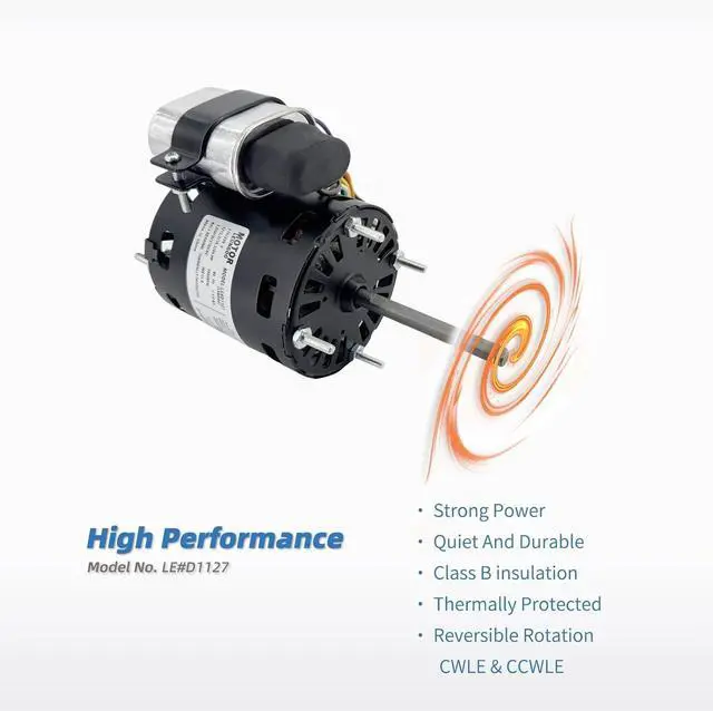 Alt view image 6 of 6 - 9721, D1127 Refrigeration Fan Motor Replaces Fasco Blower D1101 1126 Century 9650 AO Smith 9656 Bohn 25309101 5008, 1/12HP, 1/15, 1/20HP, 3.3in 1550RPM 115/230V, 60Hz 1.1/0.6A PD1127 EM1127
