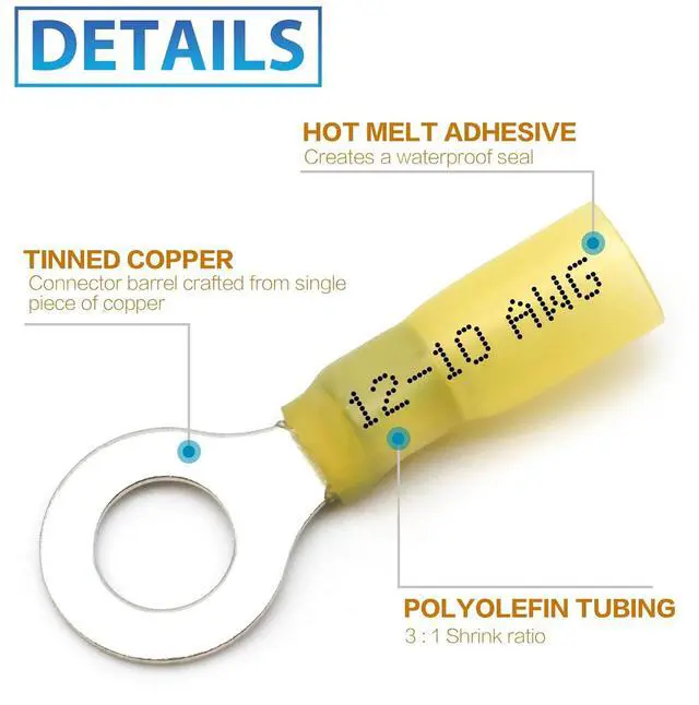 Alt view image 5 of 6 - 600Pcs Heat Shrink Wire Connectors Electrical Kit - Oiojuct Marine Automotive Crimp Terminals Assortment, Waterproof Ring Fork Spade Electrical Butt Connector