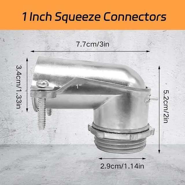 Alt view image 2 of 7 - 1" 90° BX Squeeze Connectors (6-Pack) - UL Listed Zinc Die Cast Elbow Fittings for AC/MC/Flex Metal Conduit