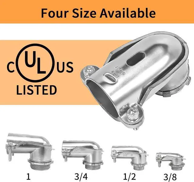 Alt view image 3 of 7 - 1" 90° BX Squeeze Connectors (6-Pack) - UL Listed Zinc Die Cast Elbow Fittings for AC/MC/Flex Metal Conduit