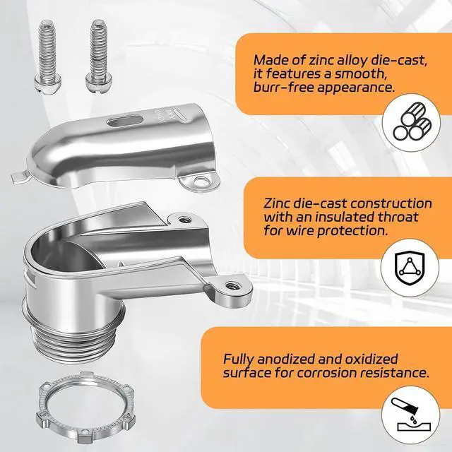 Alt view image 4 of 7 - 1" 90° BX Squeeze Connectors (6-Pack) - UL Listed Zinc Die Cast Elbow Fittings for AC/MC/Flex Metal Conduit