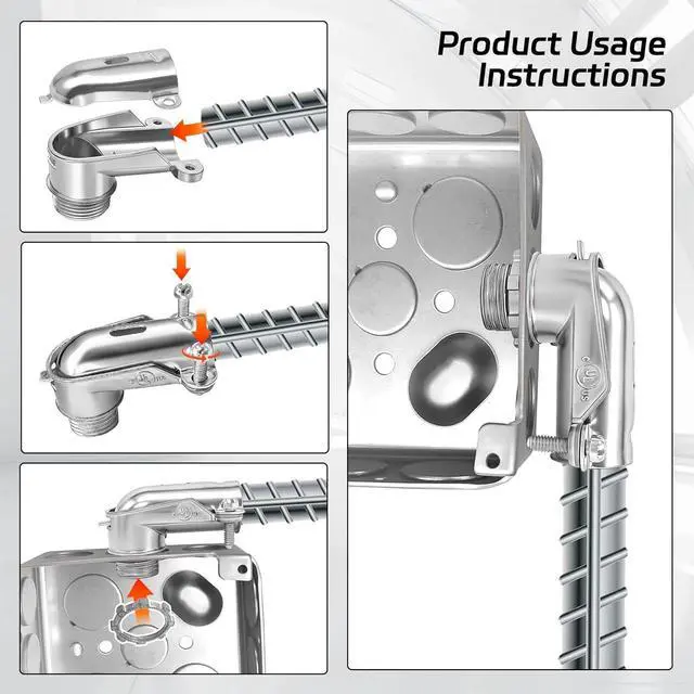 Alt view image 6 of 7 - 1" 90° BX Squeeze Connectors (6-Pack) - UL Listed Zinc Die Cast Elbow Fittings for AC/MC/Flex Metal Conduit
