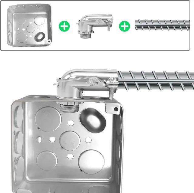 Alt view image 7 of 7 - 1" 90° BX Squeeze Connectors (6-Pack) - UL Listed Zinc Die Cast Elbow Fittings for AC/MC/Flex Metal Conduit