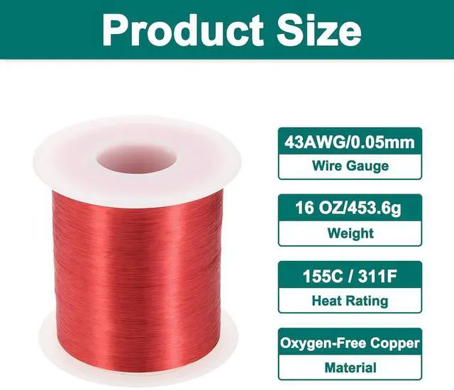 Alt view image 2 of 5 - MECCANIXITY 43 AWG Magnet Wire, 43 Gauge Enameled Copper Wires 16 oz Magnetic Coil for Transformer Motor Electric, F Grade 311 Fahrenheit (155 Celsius), Red