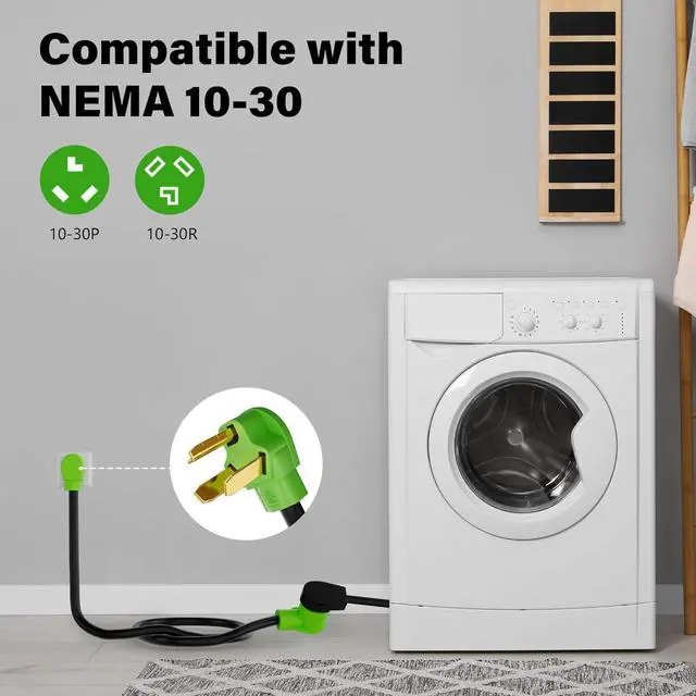 Alt view image 2 of 7 - 3 Prong Dryer Extension Cord 15 FT, NEMA 10-30P to NEMA 10-30R, STW, 10AWG, Heavy Duty Cord, for Dryer Power Extension and Level 2 EV Charging, 30Amp, 250V, 10-AWG Gauge, ETL Listed