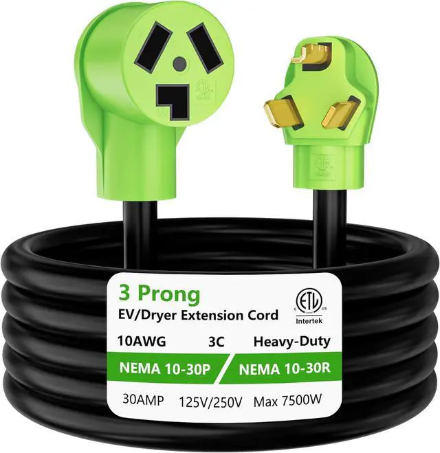 Main image of 3 Prong Dryer Extension Cord 15 FT, NEMA 10-30P to NEMA 10-30R, STW, 10AWG, Heavy Duty Cord, for Dryer Power Extension and Level 2 EV Charging, 30Amp, 250V, 10-AWG Gauge, ETL Listed