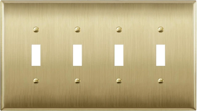 Main image of LIDER Toggle Light Switch Metal Wall Plate, Stainless Steel Switch Cover, Corrosion Resistant, Mid-Size 4-Gang 4.88" x 8.58", Stainless Steel, LMWP-14M-BB, Brushed Brass