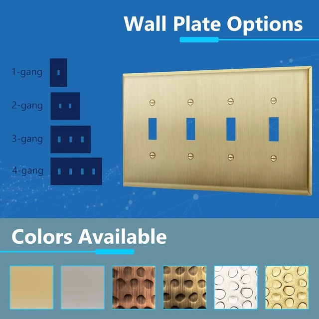 Alt view image 4 of 7 - LIDER Toggle Light Switch Metal Wall Plate, Stainless Steel Switch Cover, Corrosion Resistant, Mid-Size 4-Gang 4.88" x 8.58", Stainless Steel, LMWP-14M-BB, Brushed Brass
