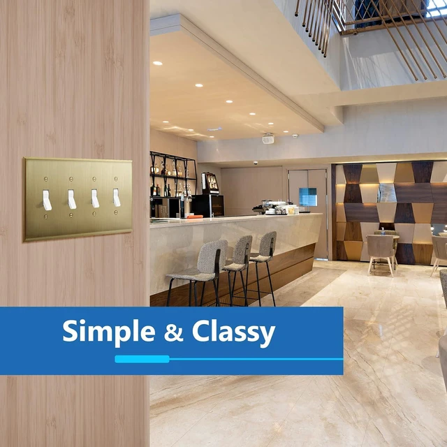 Alt view image 6 of 7 - LIDER Toggle Light Switch Metal Wall Plate, Stainless Steel Switch Cover, Corrosion Resistant, Mid-Size 4-Gang 4.88" x 8.58", Stainless Steel, LMWP-14M-BB, Brushed Brass