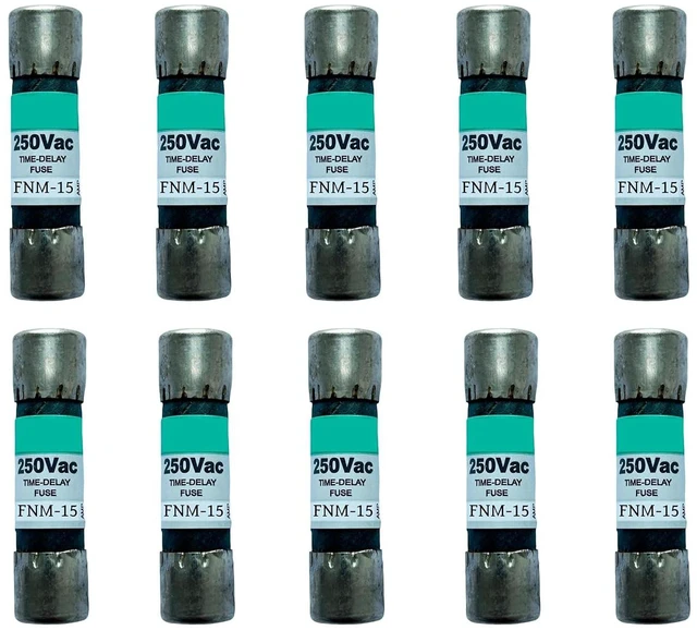Main image of 10-Pack New FNM-15 FNM-15A FNM 15A 250Vac Time Delay Fuse,FNM-15A Current Limiting Class CC Rejection Cartridge Fuses
