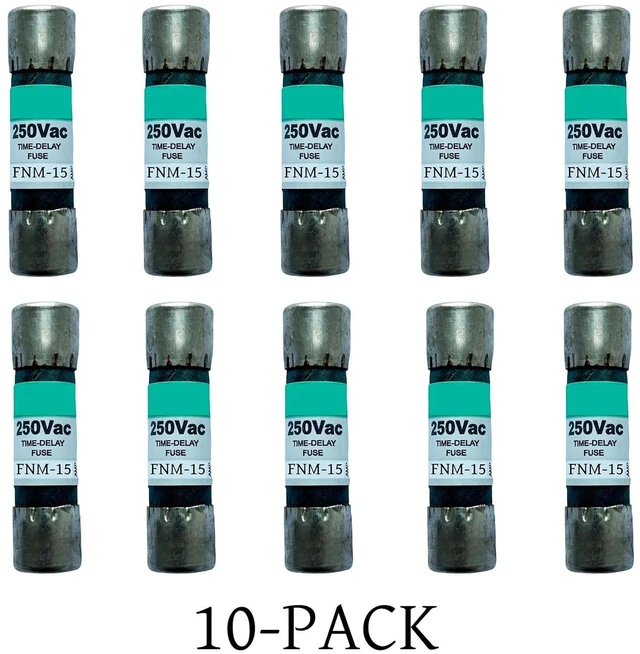 Alt view image 3 of 3 - 10-Pack New FNM-15 FNM-15A FNM 15A 250Vac Time Delay Fuse,FNM-15A Current Limiting Class CC Rejection Cartridge Fuses