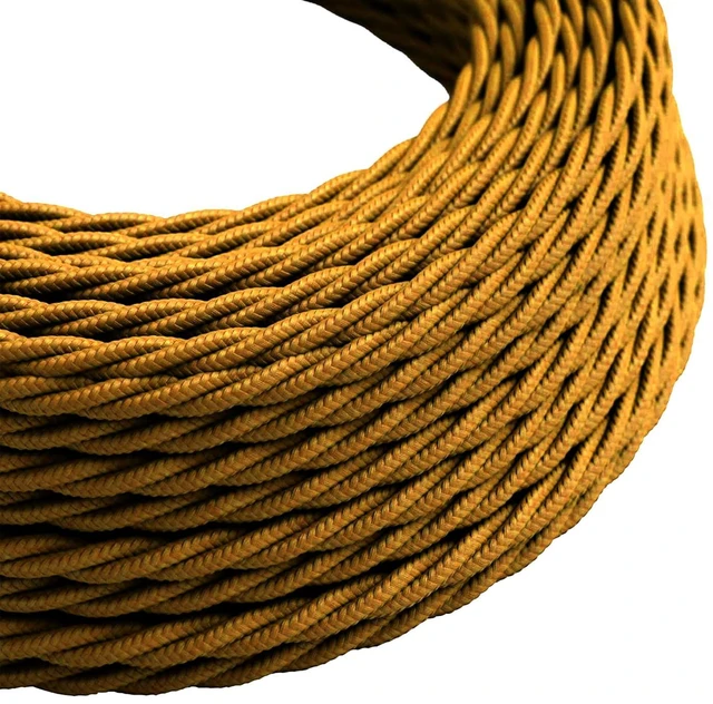 Alt view image 2 of 7 - 32.8ft Golden Vintage Cloth Covered Twisted Electrical Wire 18 Gauge 2-Conductor Fabric Cable for Pendant Lights Lamps DIY Lighting Retro & Antique Home Decor(Golden)