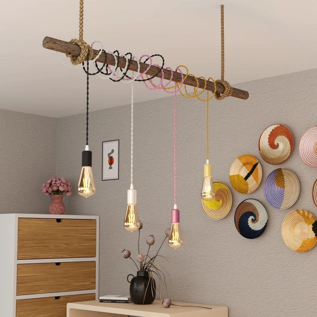 Alt view image 6 of 7 - 32.8ft Golden Vintage Cloth Covered Twisted Electrical Wire 18 Gauge 2-Conductor Fabric Cable for Pendant Lights Lamps DIY Lighting Retro & Antique Home Decor(Golden)