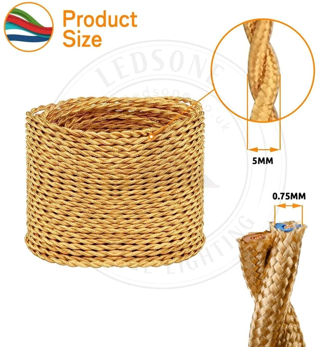 Alt view image 5 of 7 - 32.8ft Golden Vintage Cloth Covered Twisted Electrical Wire 18 Gauge 2-Conductor Fabric Cable for Pendant Lights Lamps DIY Lighting Retro & Antique Home Decor(Golden)
