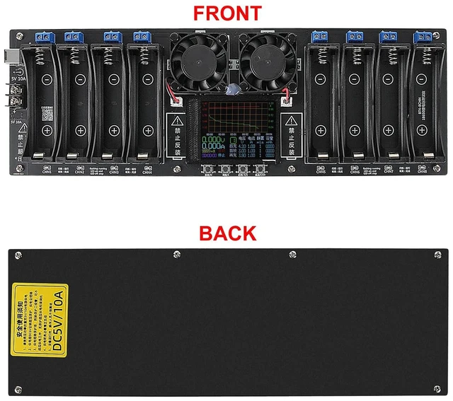 Alt view image 3 of 6 - 8-Channel 18650 Lithium Battery Auto Charge/Discharge Tester Capacity Internal Resistance Tester 2.4-in Screen DC 5V
