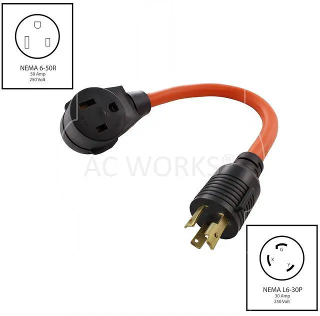 Alt view image 2 of 5 - AC WORKS 6-50 Welder Adapter (L6-30 30A 250V 3-Prong Locking to 6-50)
